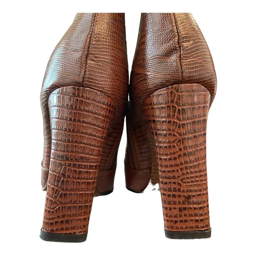 Toral Daisy Heeled Boots Square Toe Croc Leather Square Toe Classy Y2K Sz 38